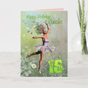 Cousin age 15, flower fairy birthday card