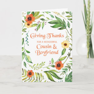 Cousin and Boyfriend Give Thanks Thanksgiving Card