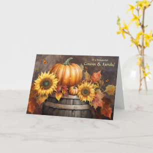 Cousin and Family Happy Thanksgiving Sunflowers Card