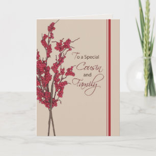 Cousin and Family Holly Berries Christmas Holiday Card