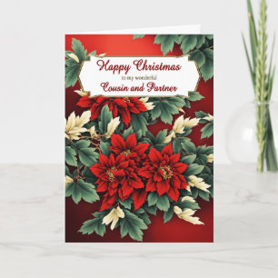 Cousin and Partner Christmas Poinsettias Holiday Card