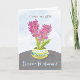 Cousin and Wife Norooz Hyacinths on Table Card