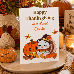Cousin Baby Turkey & Pumpkin Thanksgiving  Card
