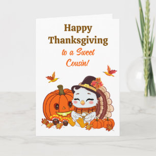 Cousin Baby Turkey & Pumpkin Thanksgiving  Card