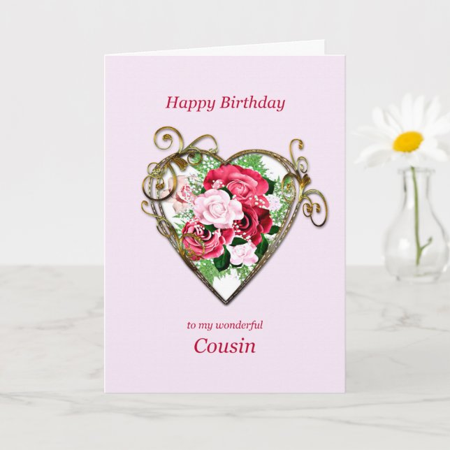 Cousin Birthday Antique Painted Roses Card (Small Plant)