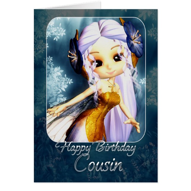 Cousin Birthday Card - Cute Blue Fairy (Front)