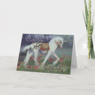 Cousin Birthday Card with Unicorn, Fantasy Birthda