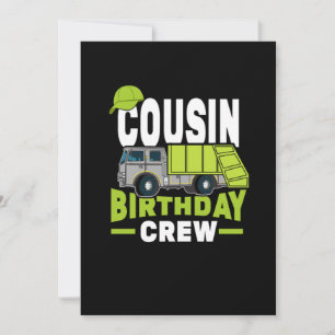Cousin Birthday Crew Garbage Truck Invitation