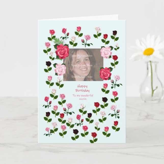 Cousin, Birthday, Roses Card (Small Plant)