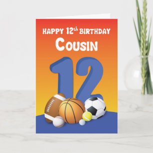 Cousin Boy 12th Birthday Sports Balls Card