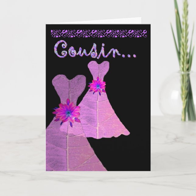 COUSIN Bridesmaid Invitation PINK Gown (Front)