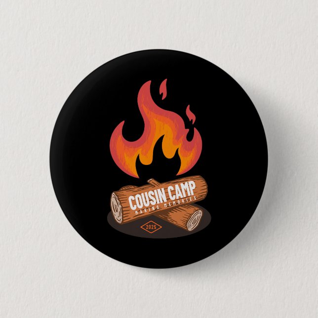Cousin Camp 2025 Fun Summer Camping Campfire Graph 6 Cm Round Badge (Front)