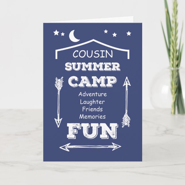 Cousin Camp Fun Navy Blue, Thinking of You Card (Front)