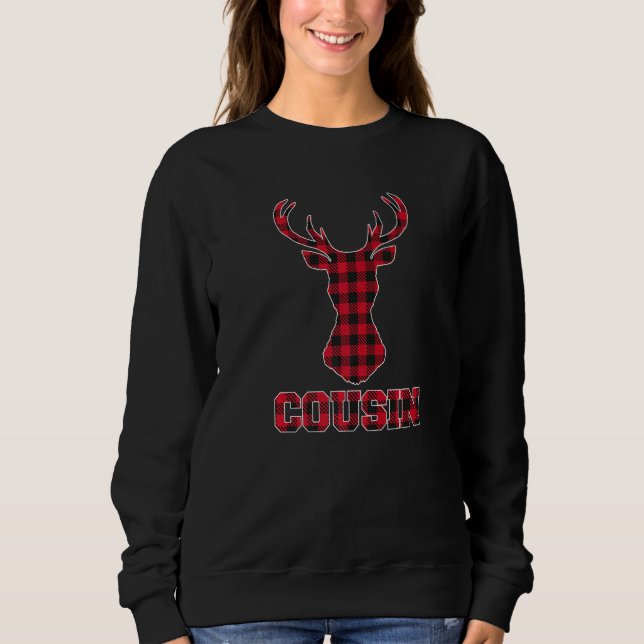 Cousin Christmas Red Buffalo Plaid Deer Head Match Sweatshirt (Front)