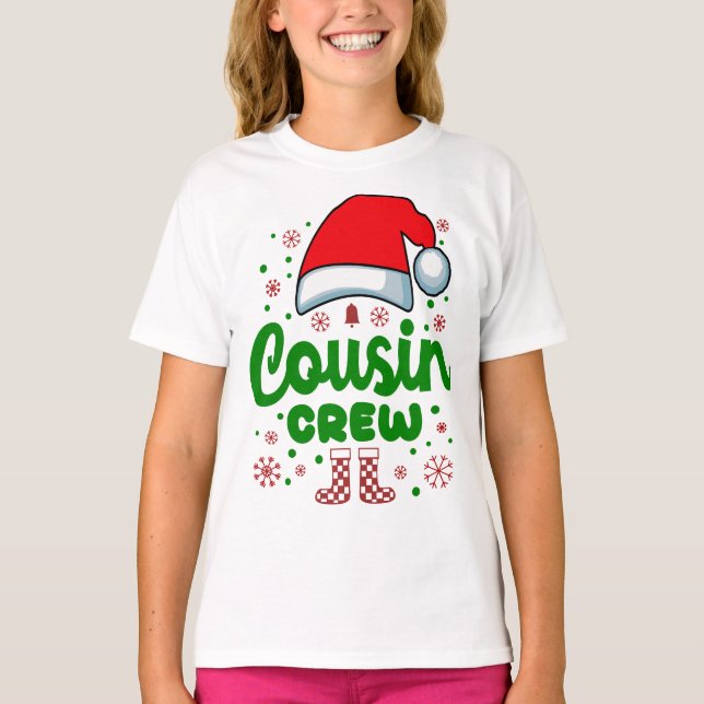 Cousin Christmas Santa Hat Family Green Red T-Shirt (Front)