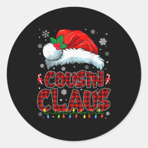 Cousin Claus Christmas Lights Pajama Family Group  Classic Round Sticker