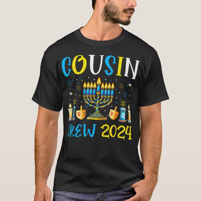 Cousin Crew 2024 Hanukkah Family Costume Menorah D T-Shirt (Front)