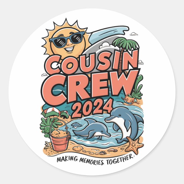 Cousin crew 2024 Summer Vacation Beach Family Trip Classic Round Sticker (Front)
