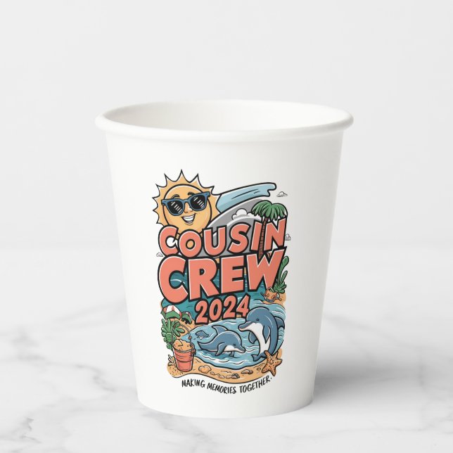 Cousin crew 2024 Summer Vacation Beach Family Trip Paper Cups (Front)