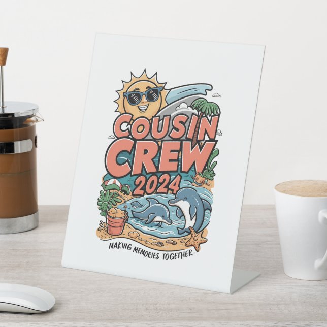 Cousin crew 2024 Summer Vacation Beach Family Trip Pedestal Sign (In SItu)