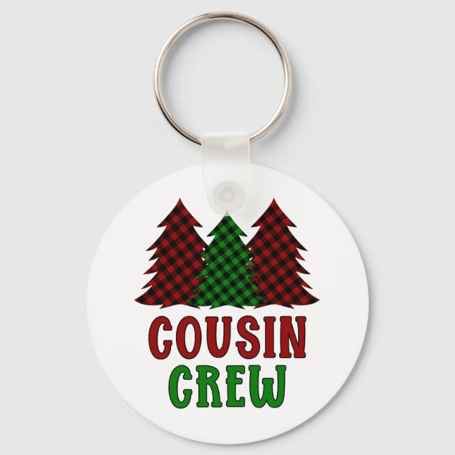 Cousin Crew Buffalo Plaid Christmas Tree Key Ring (Front)