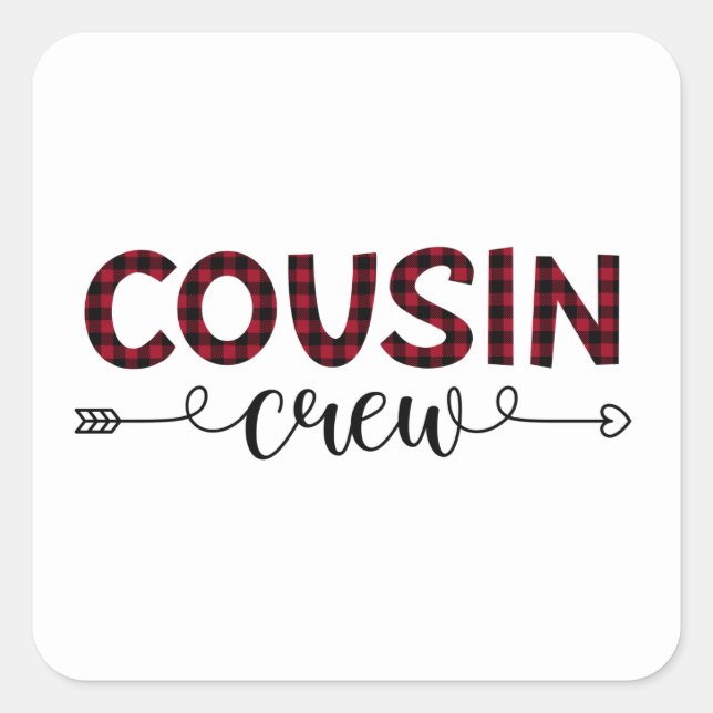 Cousin Crew Buffalo Plaid Pattern Christmas Square Sticker (Front)