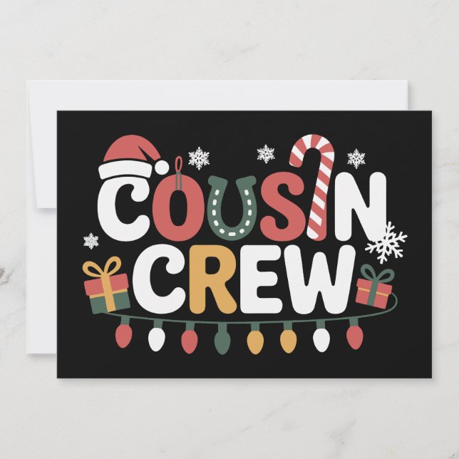 Cousin Crew Christmas Candy Cane Lights Xmas Hat Invitation (Front)