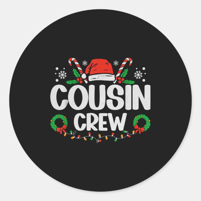Cousin Crew Christmas Lights Family Matching Pajam Classic Round Sticker (Front)