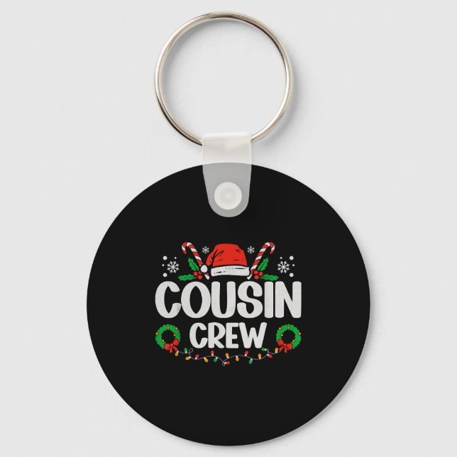 Cousin Crew Christmas Lights Family Matching Pajam Key Ring (Front)