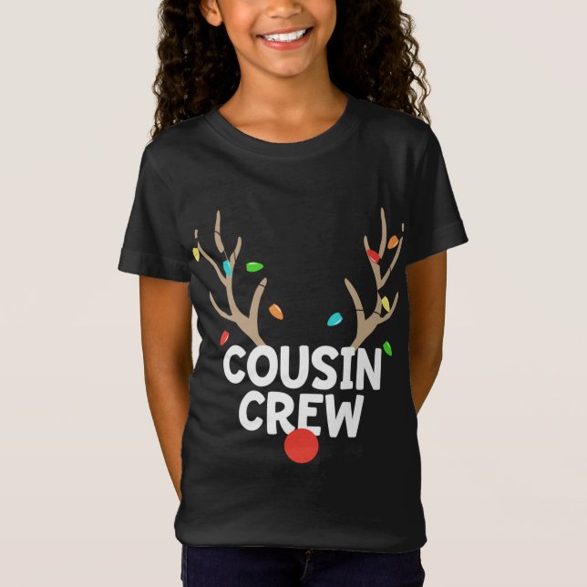 Cousin Crew Christmas Pajama Reindeer Lights Match T-Shirt (Front)