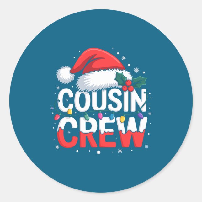 Cousin Crew Christmas Reindeer Antlers Hat Lights  Classic Round Sticker (Front)