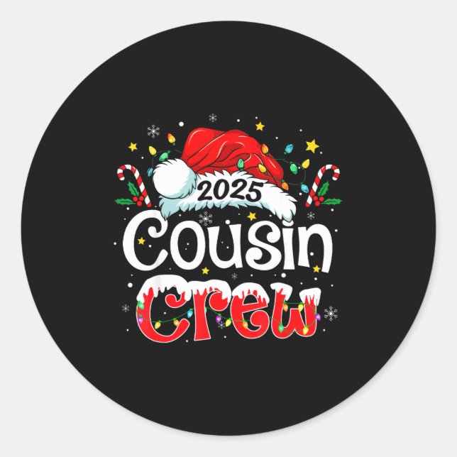 Cousin Crew Christmas Xmas Lights Family Matching  Classic Round Sticker (Front)