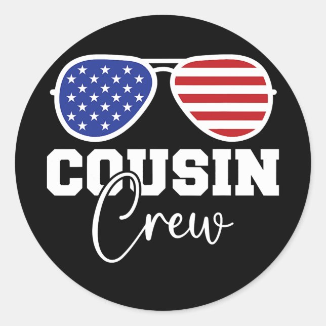 Cousin Crew Family USA American Flag Patriotic Classic Round Sticker (Front)