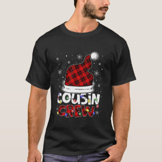 Cousin Crew Santa Hat Buffalo Red Plaid Xmas Light T-Shirt