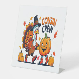 Cousin Crew Thanksgiving Pumpkin Pedestal Sign