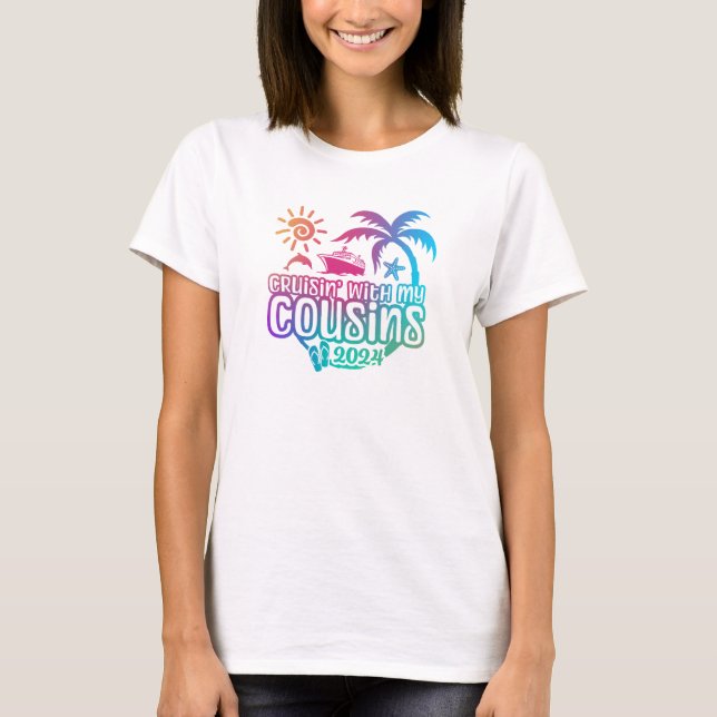 Cousin Cruise 2024 with Cruise Ship and Flip Flops T-Shirt (Front)