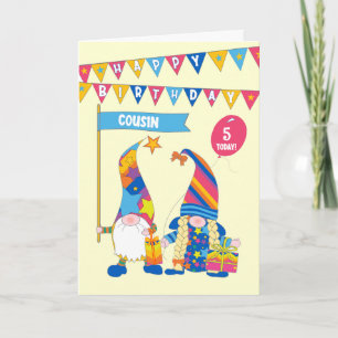 Cousin Custom Age Birthday with Fun Gnomes Card