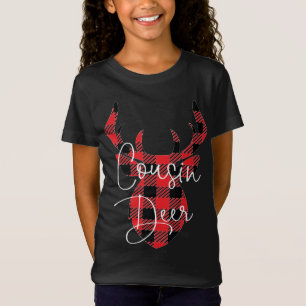 Cousin Deer Christmas Pajama Red Plaid Buffalo Mat T-Shirt