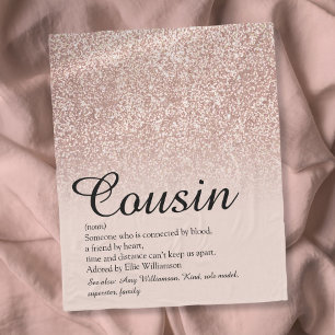 Cousin Definition Script Rose Gold Glitter Fleece Blanket
