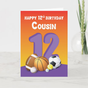 Cousin Girl 12th Birthday Sports Balls Card