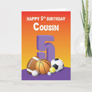Cousin Girl 5th Birthday Sports Balls Card