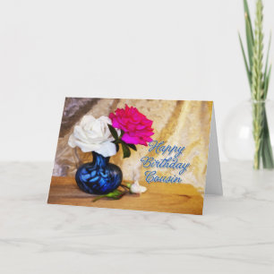 Cousin, Happy Birthday with painted roses Card