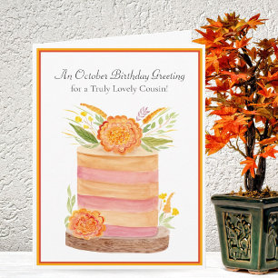 Cousin October Birthday Marigolds on Cake Card
