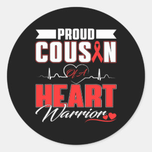 Cousin Of A Heart Warrior Heart Disease Awareness Classic Round Sticker