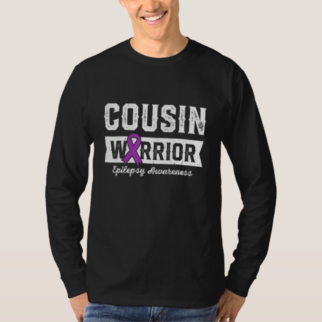 Cousin of a Warrior Epilepsy Cousin Purple Ribbon  T-Shirt (Front)