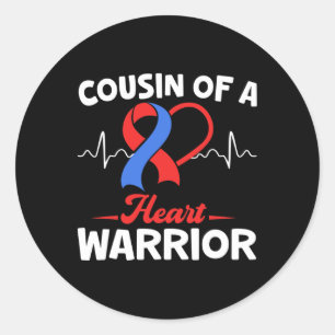 Cousin Of A Warrior Heart Disease Awareness Ribbon Classic Round Sticker