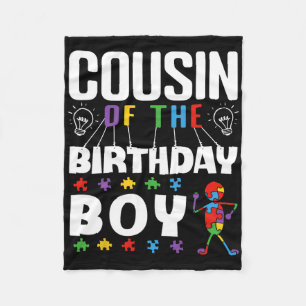 Cousin Of The Birthday Boy Autism Awareness Puzzle Fleece Blanket