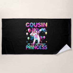 Cousin of the Birthday Princess Girl Dabbing Unico Beach Towel