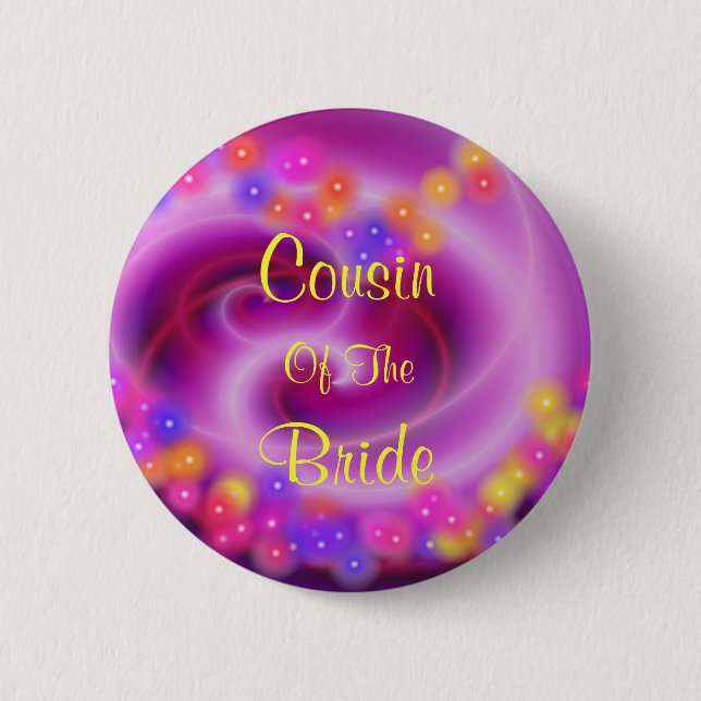 Cousin Of The Bride Swirly Heart Button (Front)
