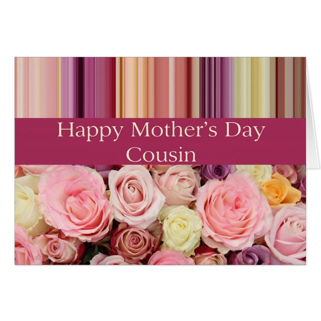 Cousin Pastel roses & stripes Mother's Day (Front Horizontal)